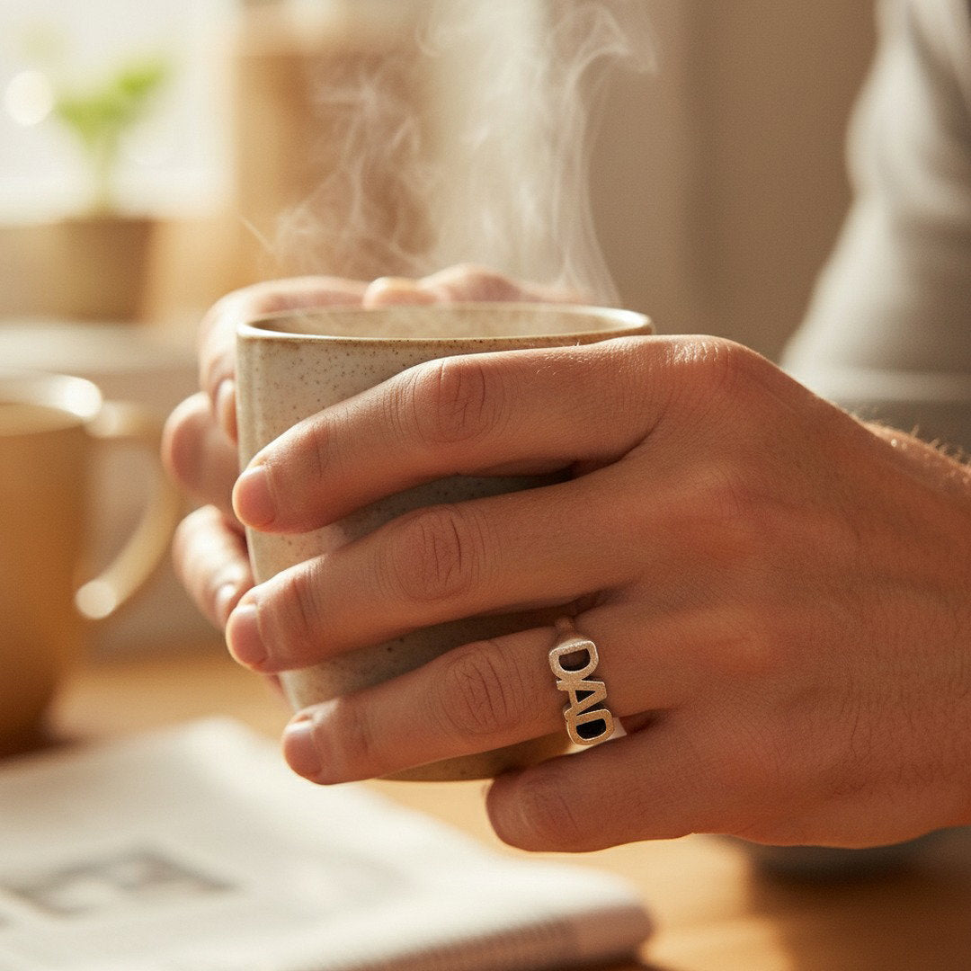 DAD signet ring, silver pinky statement ring
