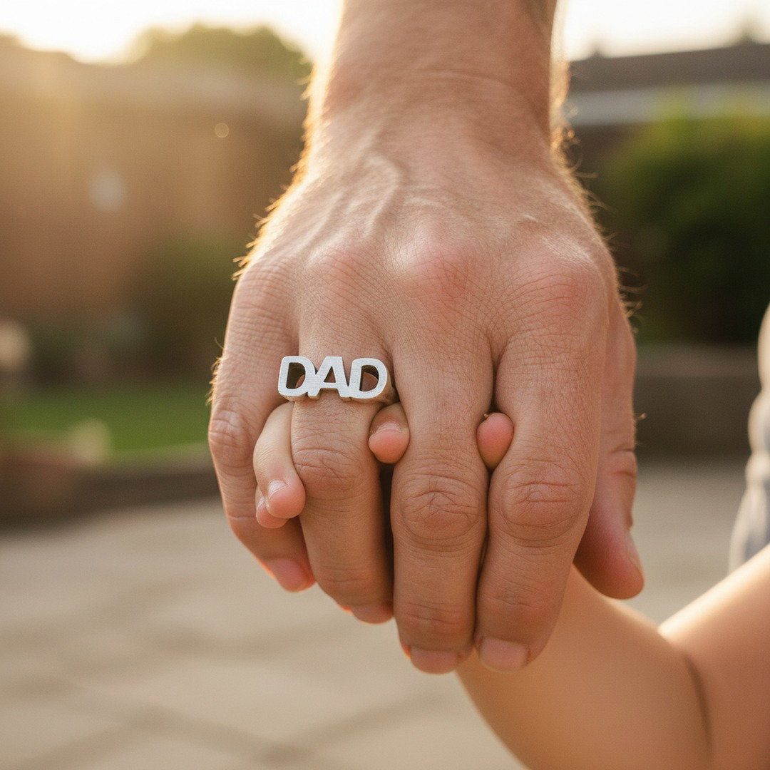 DAD signet ring, silver pinky statement ring
