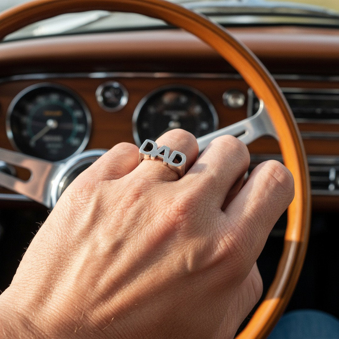 DAD signet ring, silver pinky statement ring