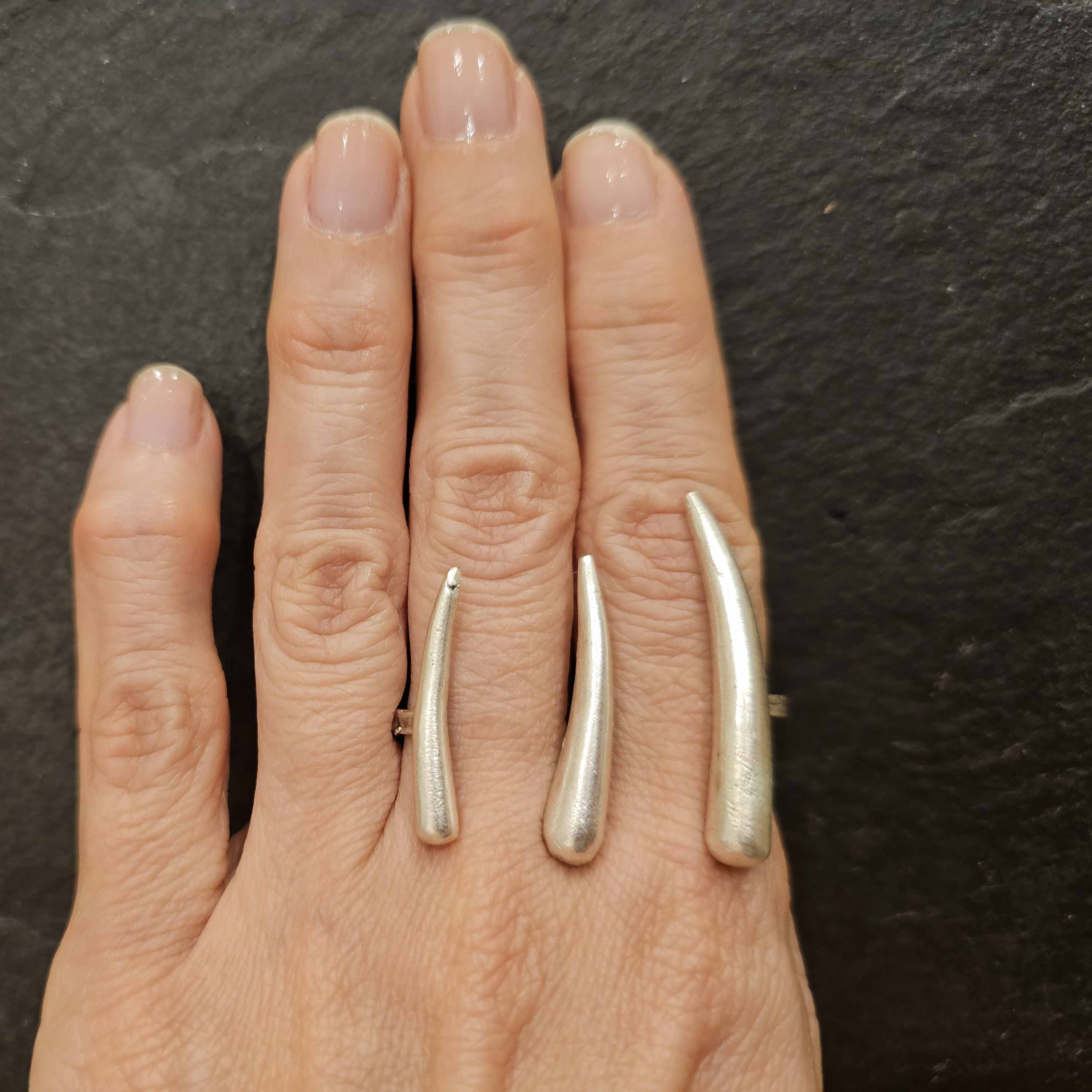 Sculptural silver talon ring, spike claw gothic wearable art statement