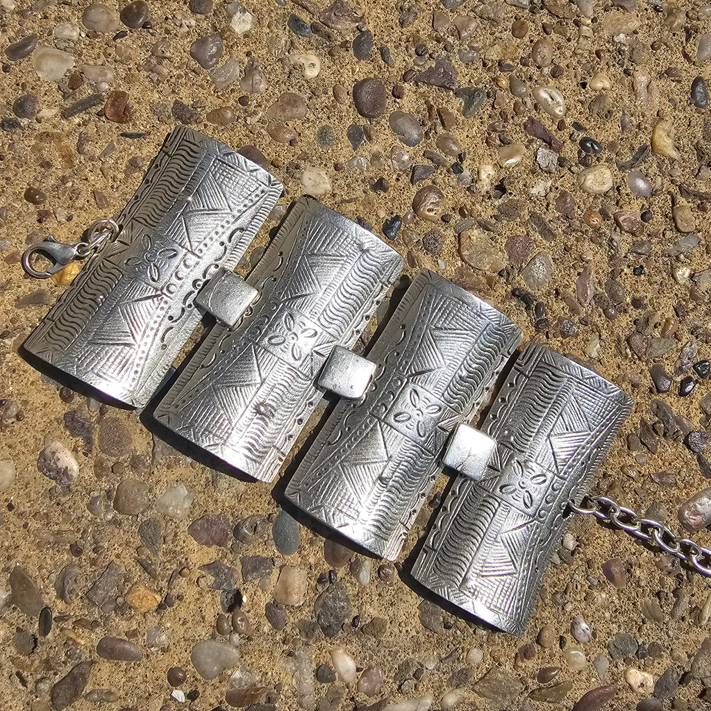 Wide Engraved Silver Bracelet | Tribal Panel Boho Statement