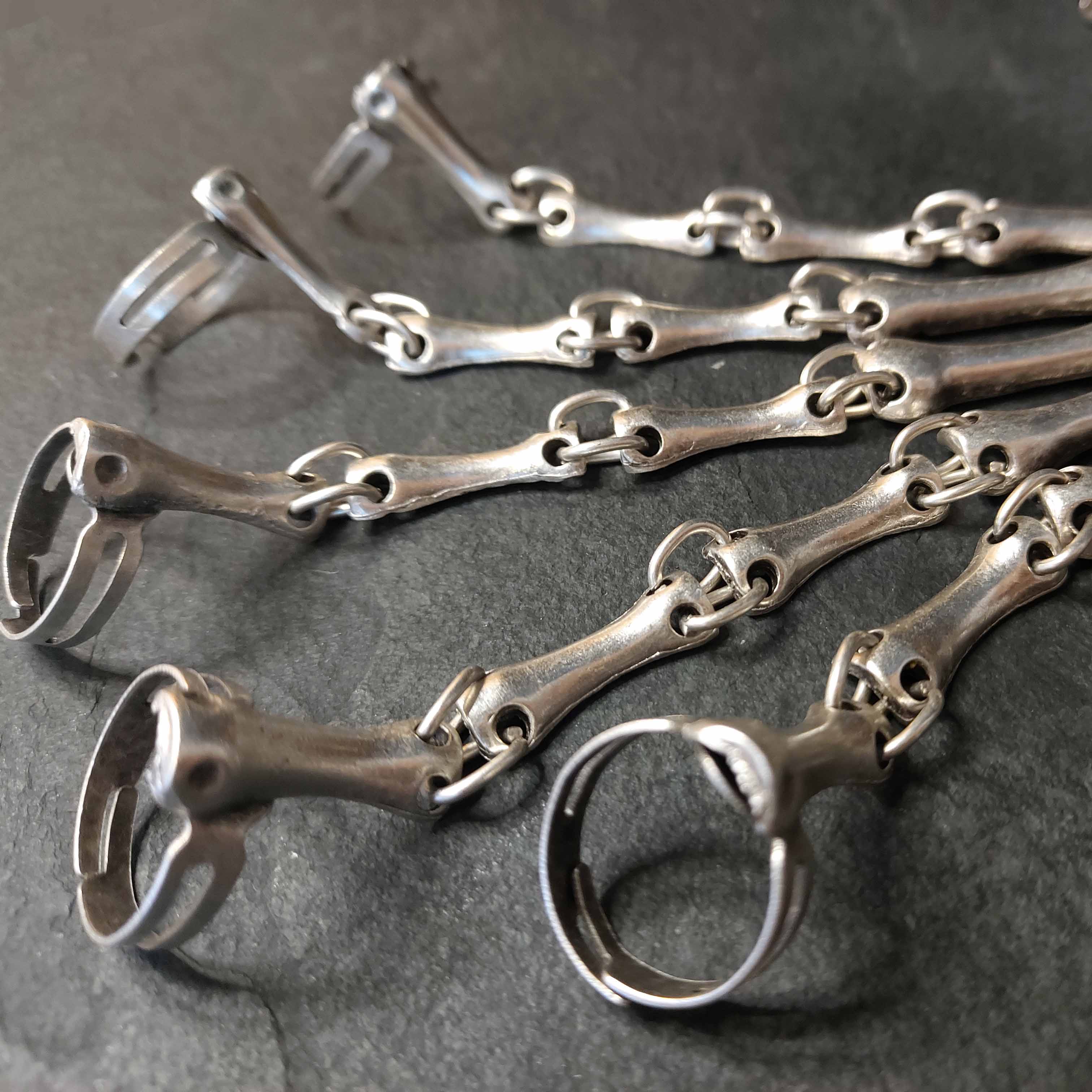 Silver skeleton hand chain bracelet, gothic adjustable statement jewellery