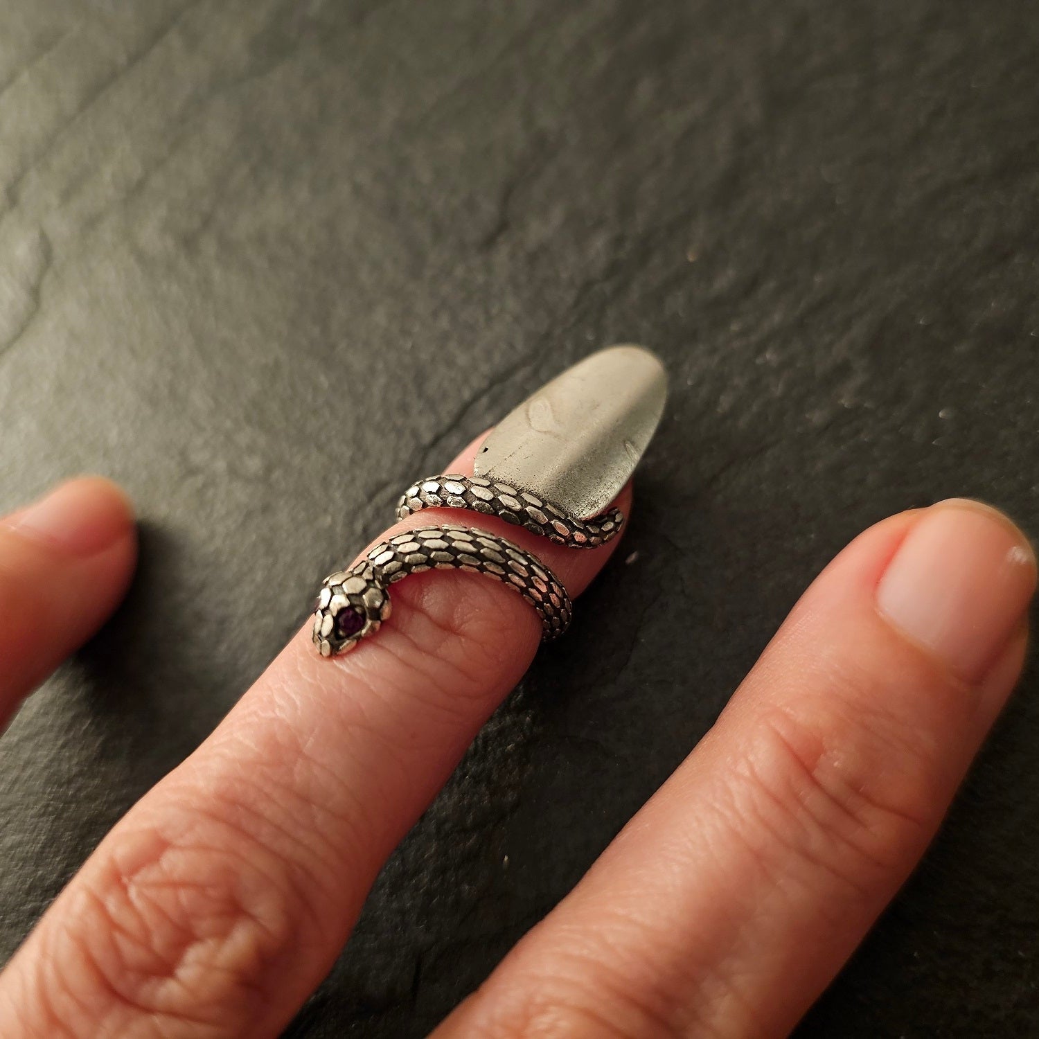 Snake nail ring, adjustable coiled serpent fingertip gothic statement