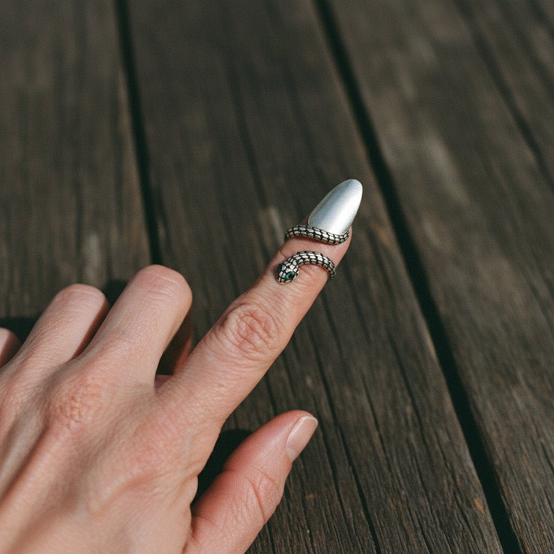 Snake nail ring, adjustable coiled serpent fingertip gothic statement