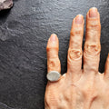 Oval signet ring, brushed textured brutalist adjustable silver pinky ring