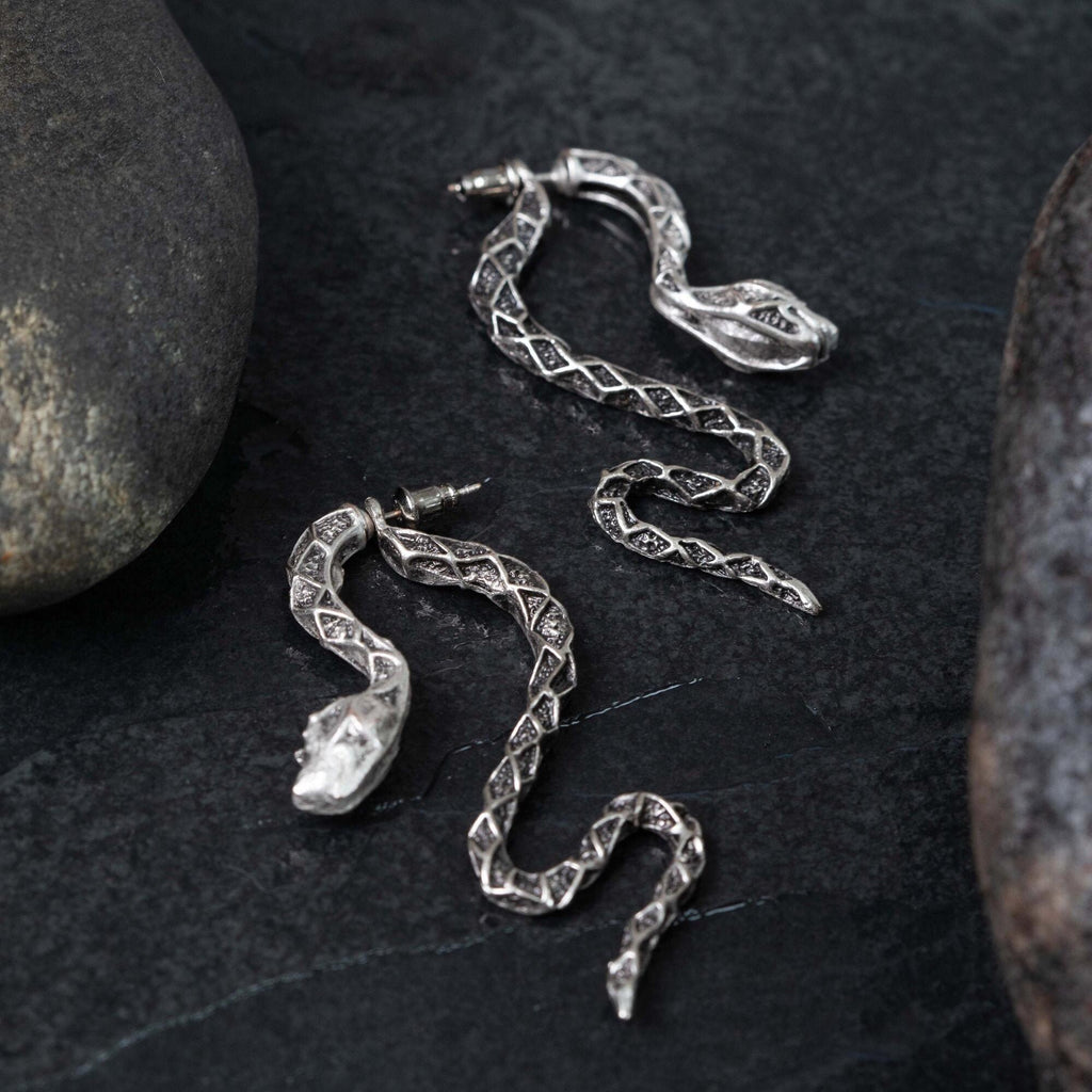 Snake ear climber earrings, gothic serpent front back studs grunge punk statement