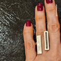Brutalist double lines ring, adjustable modernist abstract sculptural silver