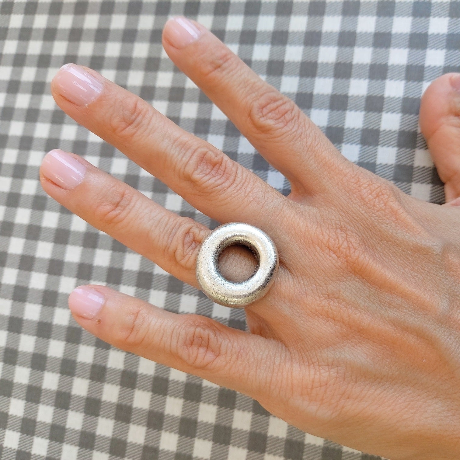 Chunky circle ring, bold geometric open minimalist brutalist statement ring