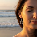 Om symbol silver earrings, yoga spiritual boho zen meditation dangle