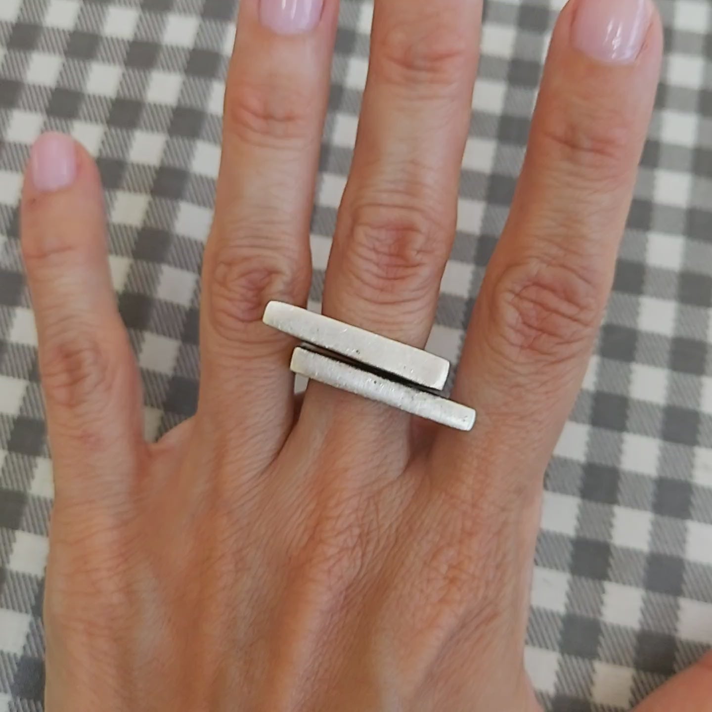 Double Bar Ring | Parallel Lines Sculptural Ring | Minimalist Brutalist Statement Jewellery