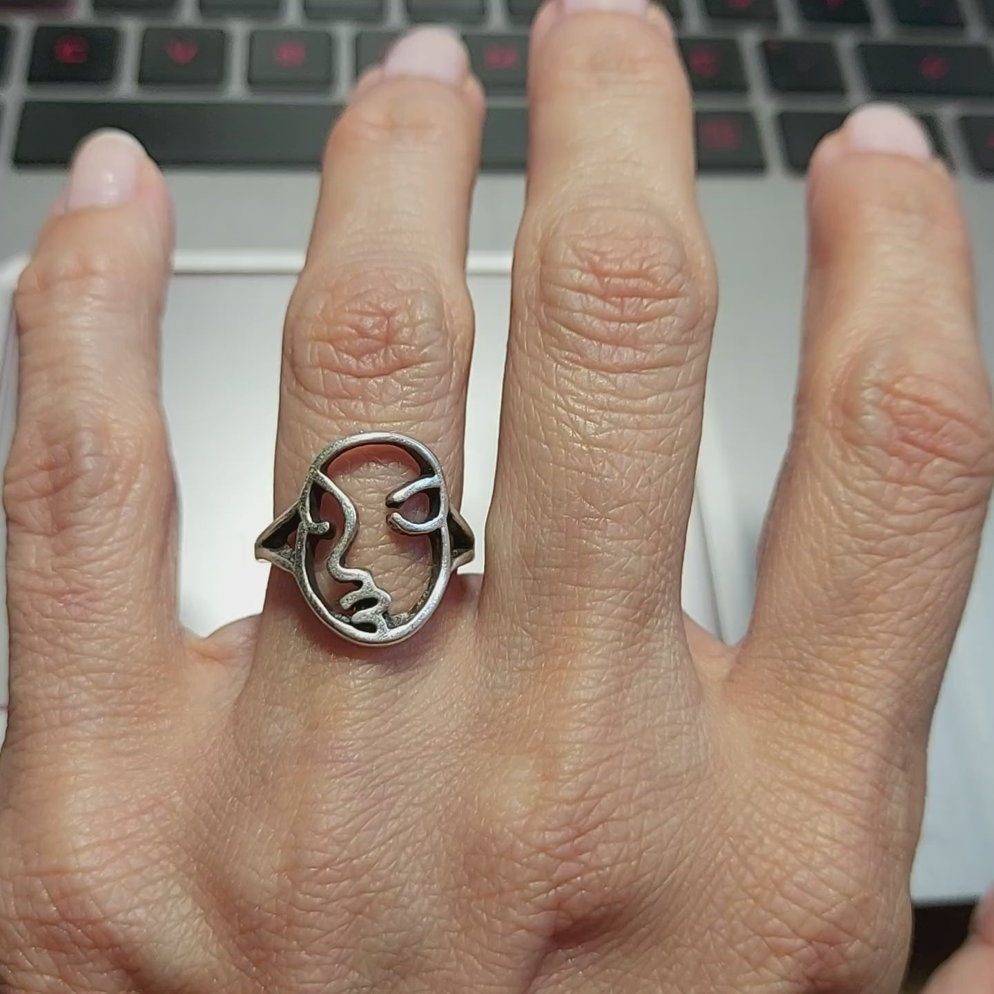 Silver Abstract Face Ring | Modern Mask Sculptural Statement