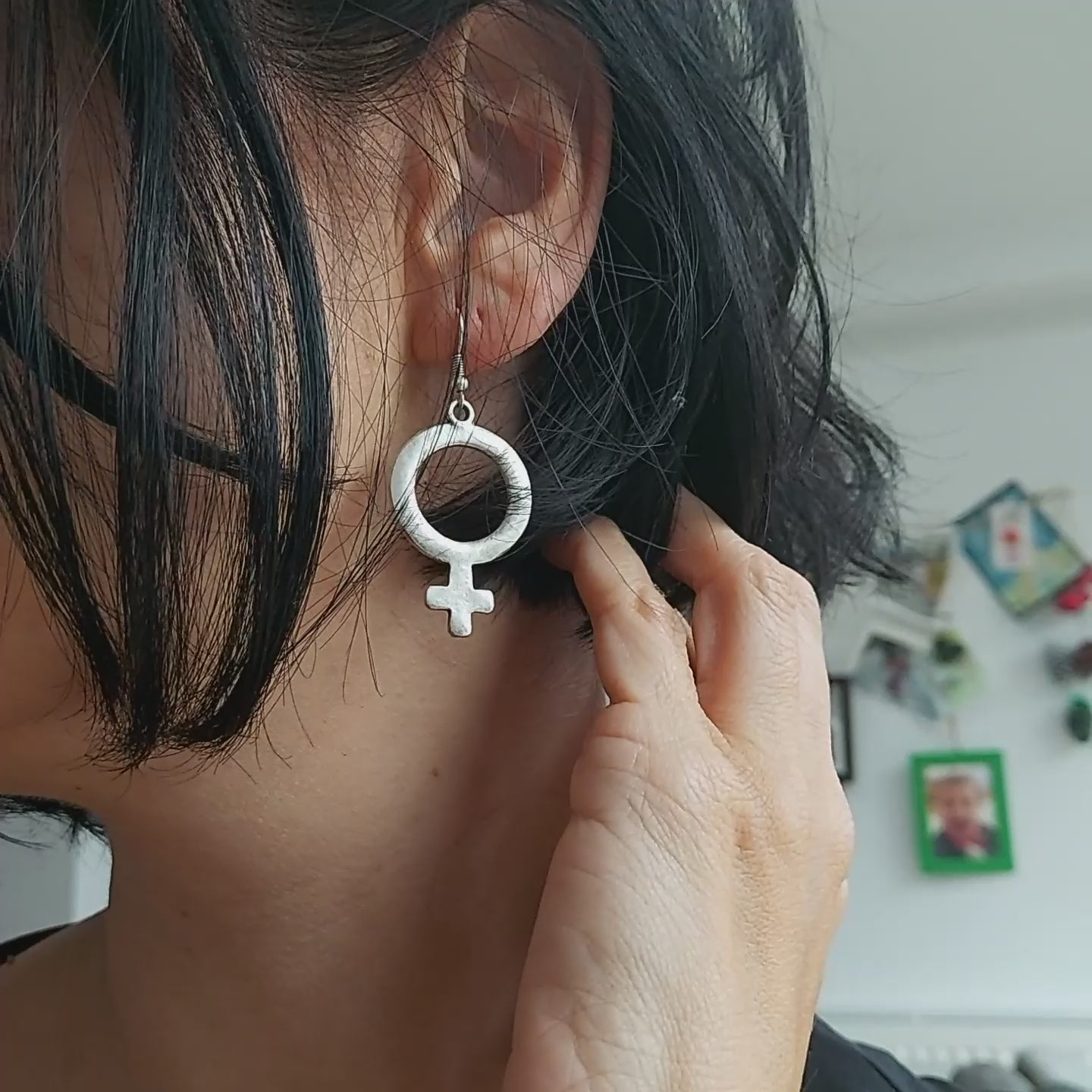 Silver Venus Symbol Earrings | Feminist Pride Female Symbol Statement Dangle