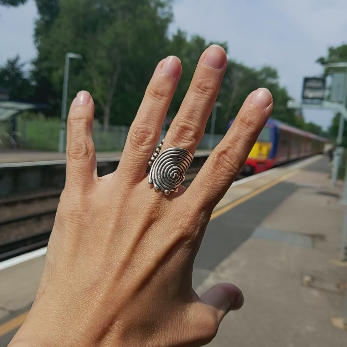 Spiral Disc Statement Ring | Sculptural Silver Concentric Swirl