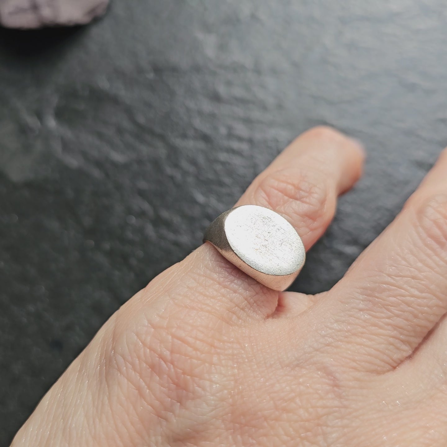Oval Signet Ring | Brushed Textured Brutalist Statement Ring | Adjustable Silver Pinky Ring
