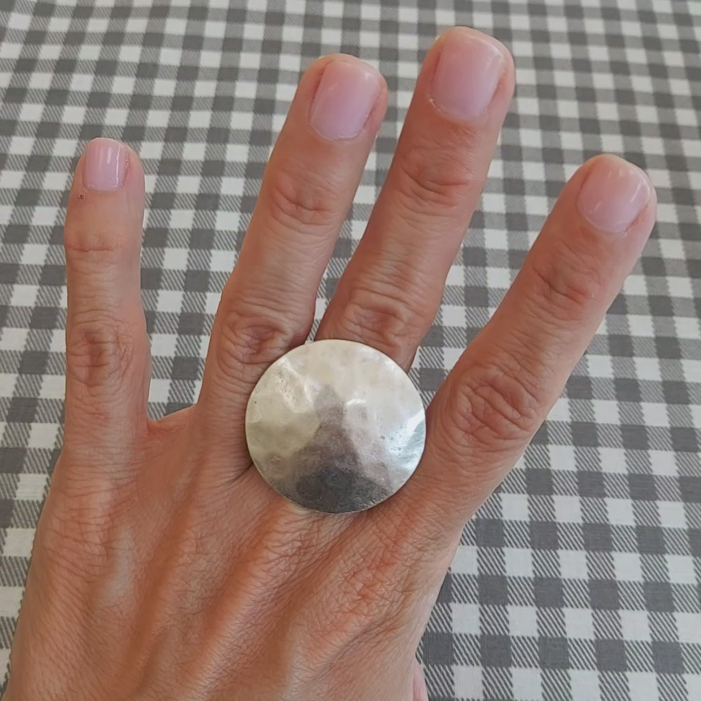 Large Hammered Disc Ring | Chunky Round Silver Ring | Oversized Statement Band Ring
