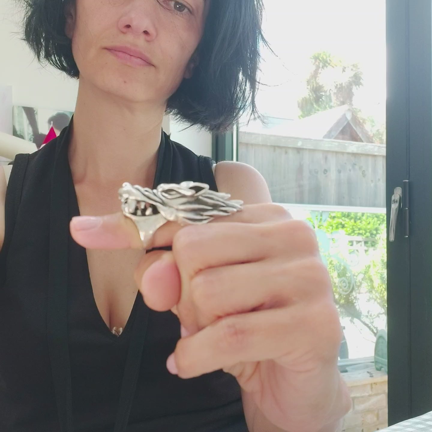 Articulated Dragon Knuckle Ring | Movable Head & Jaw | Adjustable Silver Statement Ring