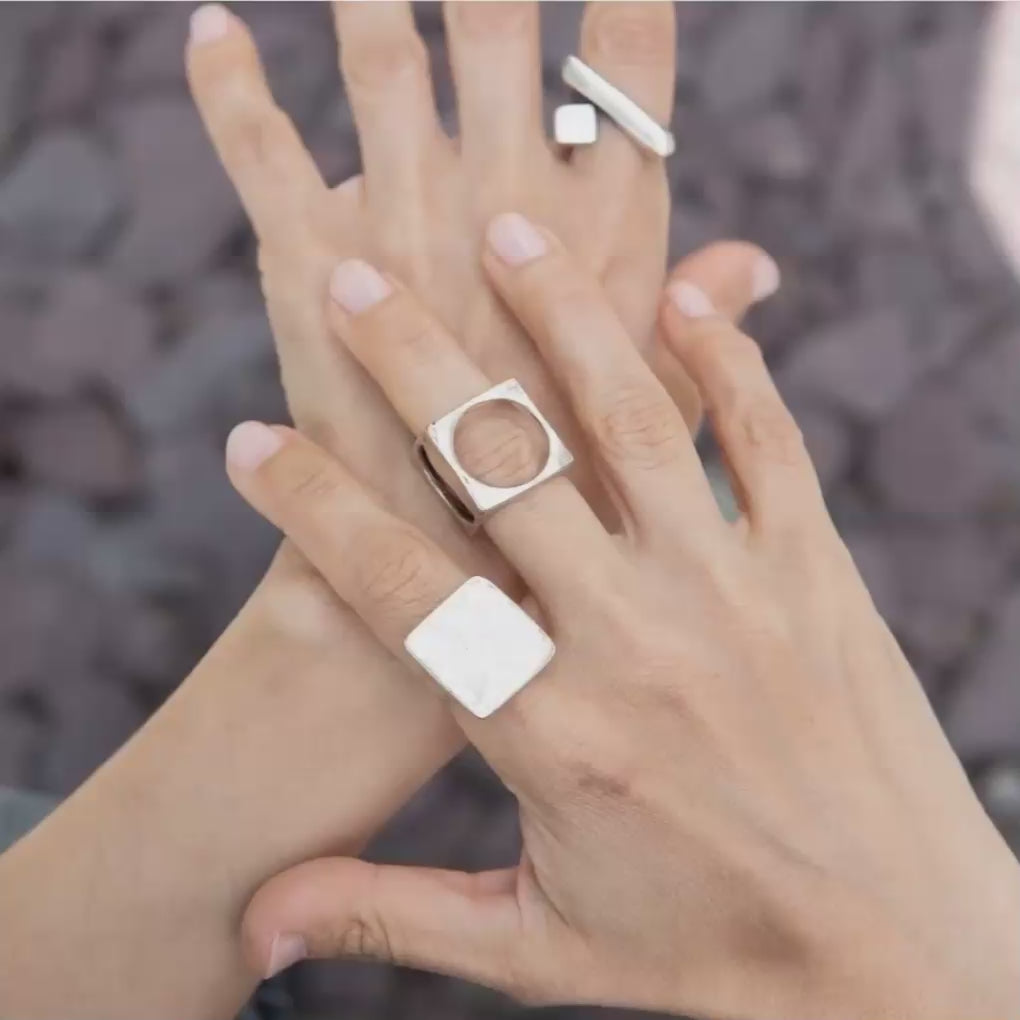 Square Signet Statement Ring | Bold Brutalist Silver