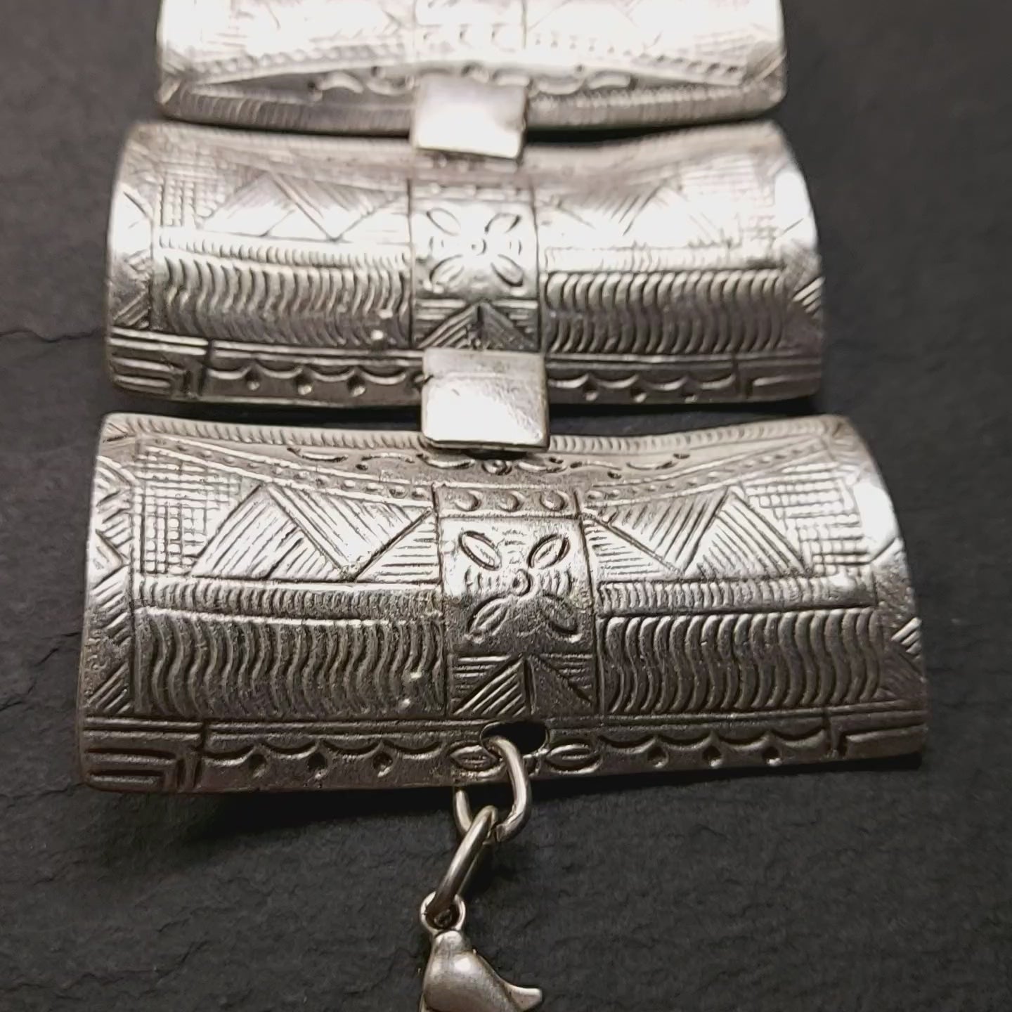 Wide Engraved Silver Bracelet | Tribal Panel Boho Statement