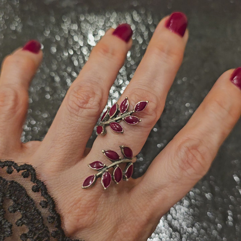 Leaf Branch Ring | Silver Boho Statement Ring | Adjustable Wrap Ring