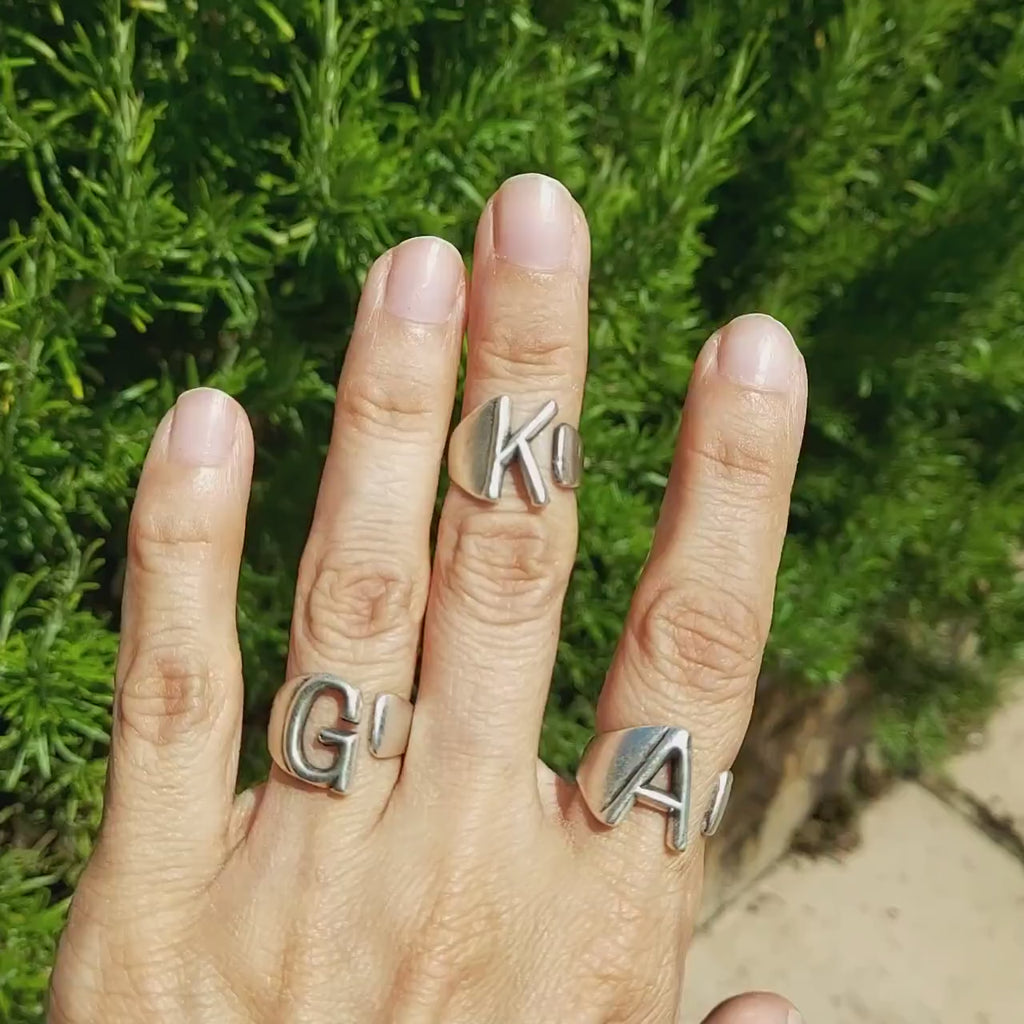 Initial Knuckle Ring | Personalised Letter Adjustable Midi Ring | Sculptural Silver Statement Jewellery