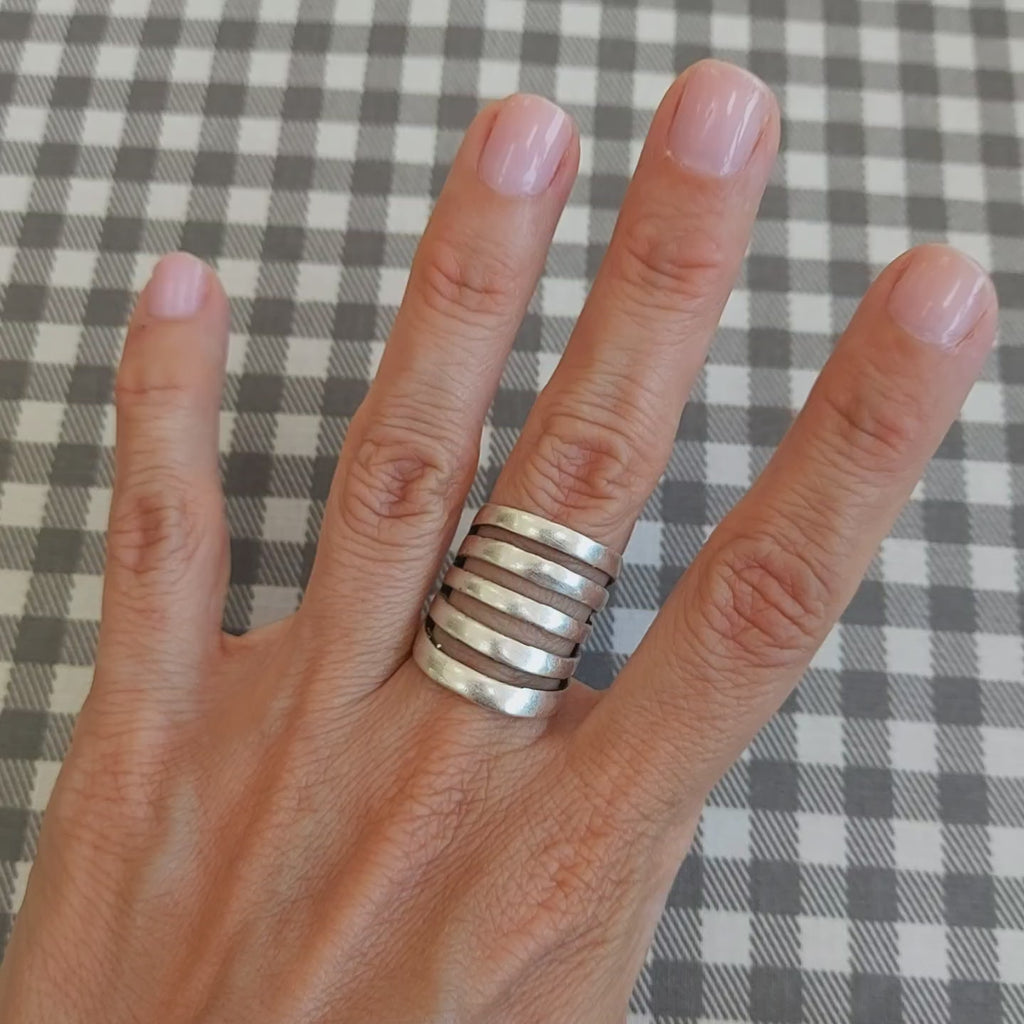 Chunky Wide Band Ring | Multi Line Sculptural Ring | Minimalist Brutalist Statement Jewellery