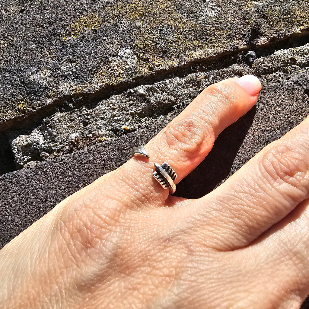 Antique silver arrow statement ring, rectangular top geometric minimalist design