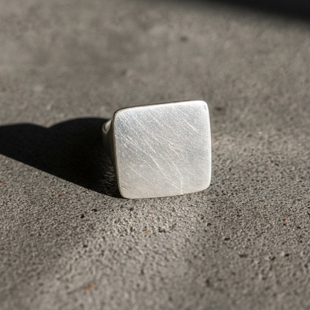 Abstract matte silver square ring, minimalist geometric statement jewelry