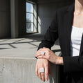 Bold square matte silver signet statement ring, chunky brutalist cocktail ring