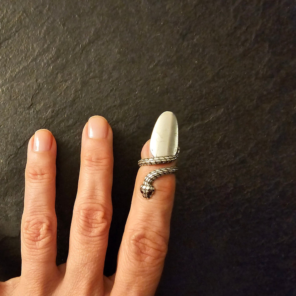 Snake nail ring, adjustable coiled serpent fingertip gothic statement