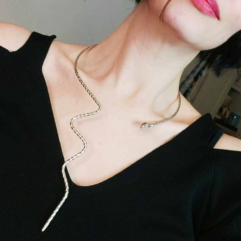 Snake ouroboros necklace, silver serpent chain adjustable statement jewellery