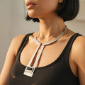 Sculptural silver obelisk necklace, brutalist geometric avant garde collar