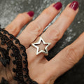 Star ring, chunky silver adjustable celestial boho statement ring