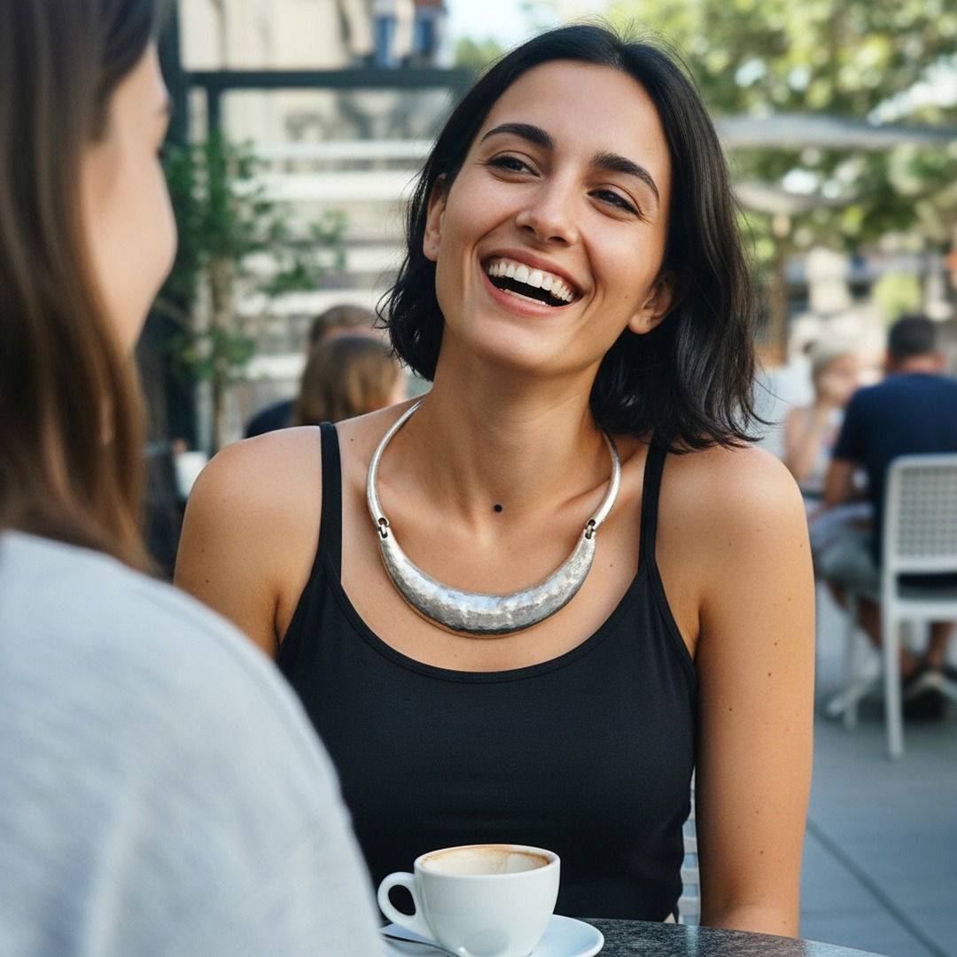 Silver torque necklace, chunky crescent collar brutalist choker