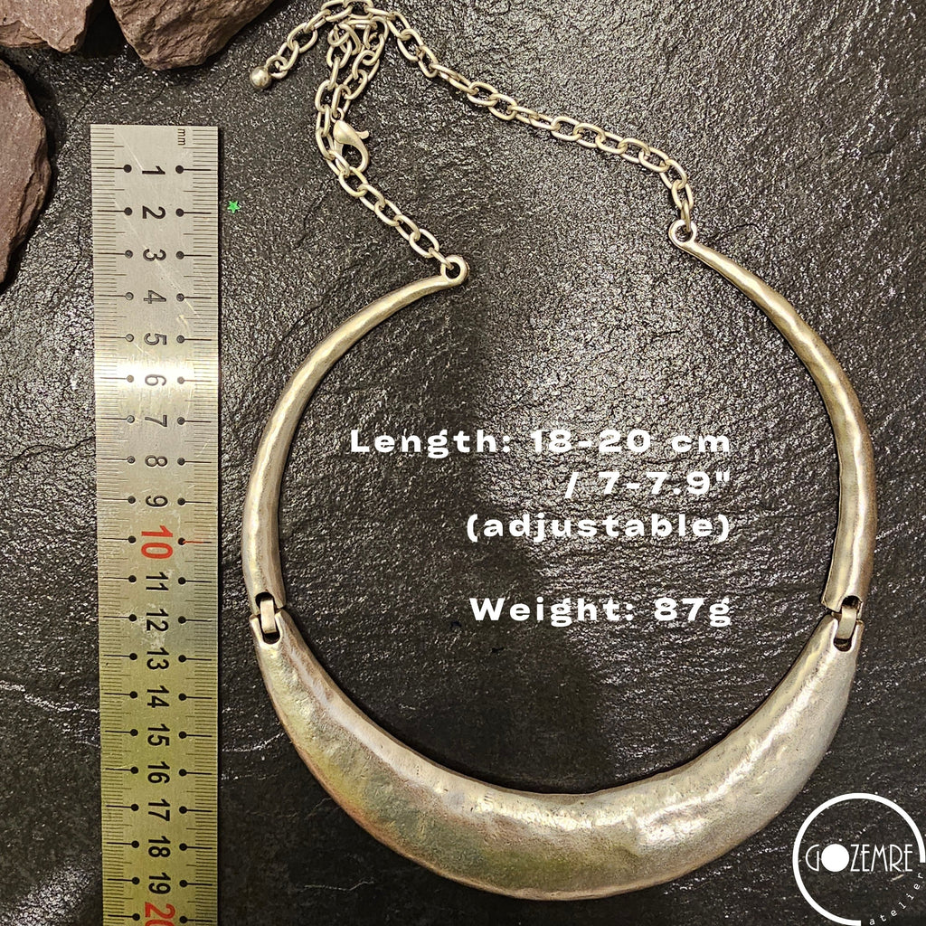 Silver torque necklace, chunky crescent collar brutalist choker