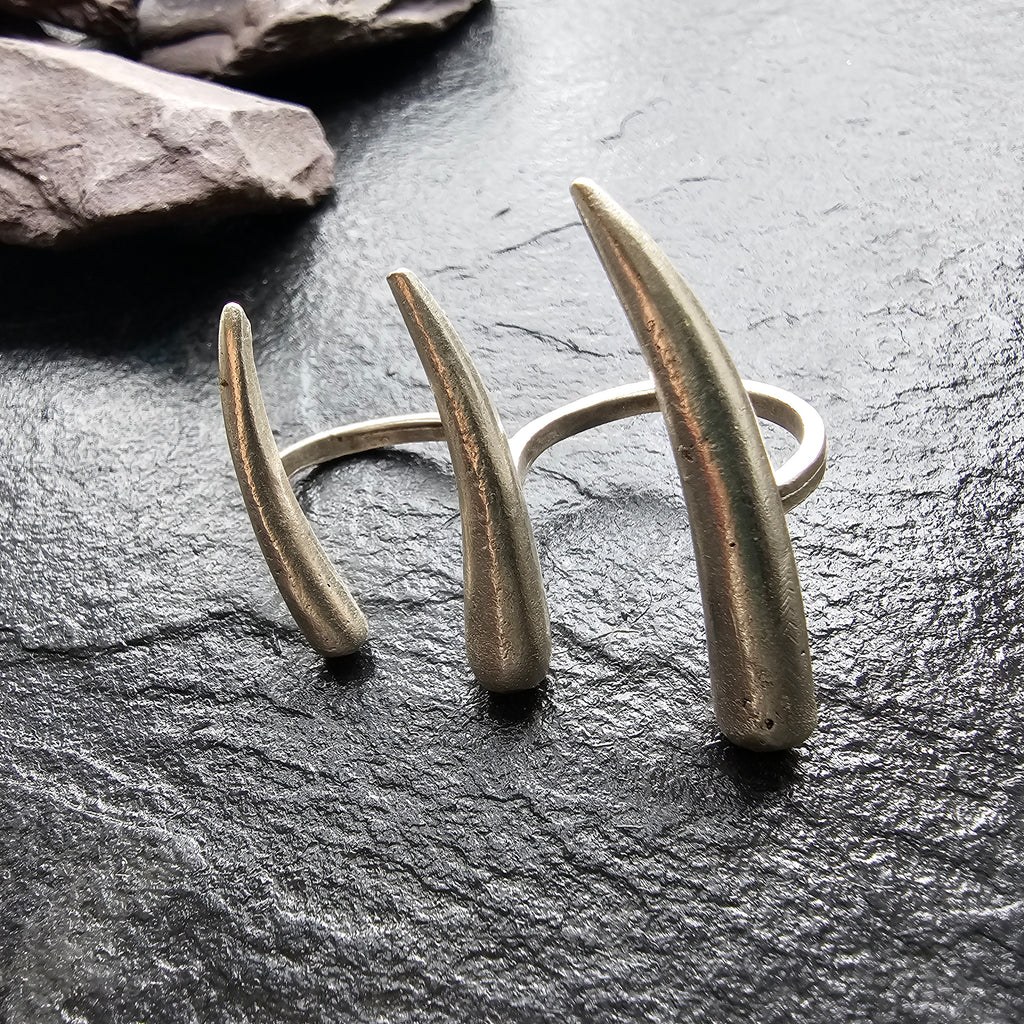 Sculptural silver talon ring, spike claw gothic wearable art statement