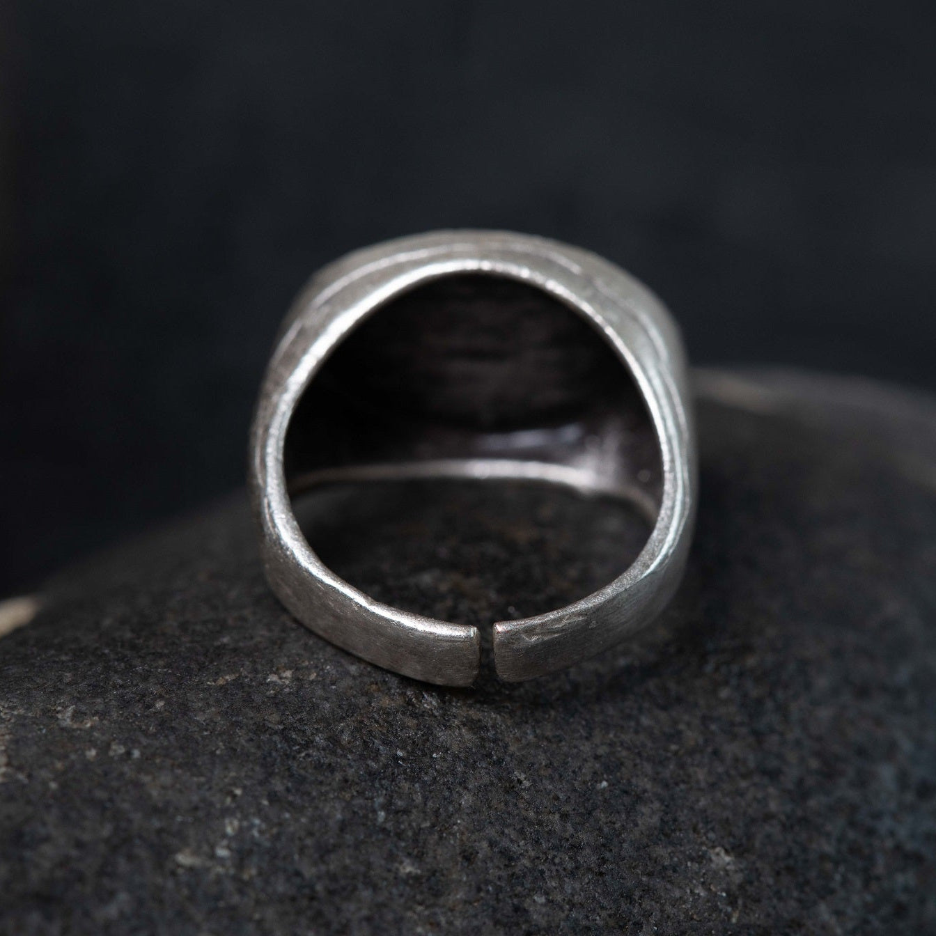 Oval signet ring, brushed textured brutalist adjustable silver pinky ring