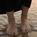Black bead and silver charm anklet, boho beach foot jewellery