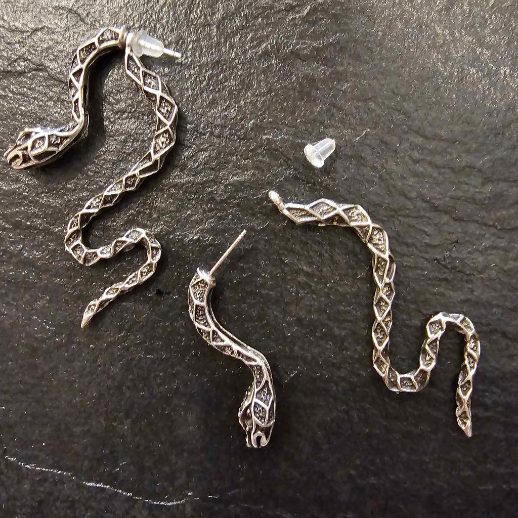 Snake ear climber earrings, gothic serpent front back studs grunge punk statement