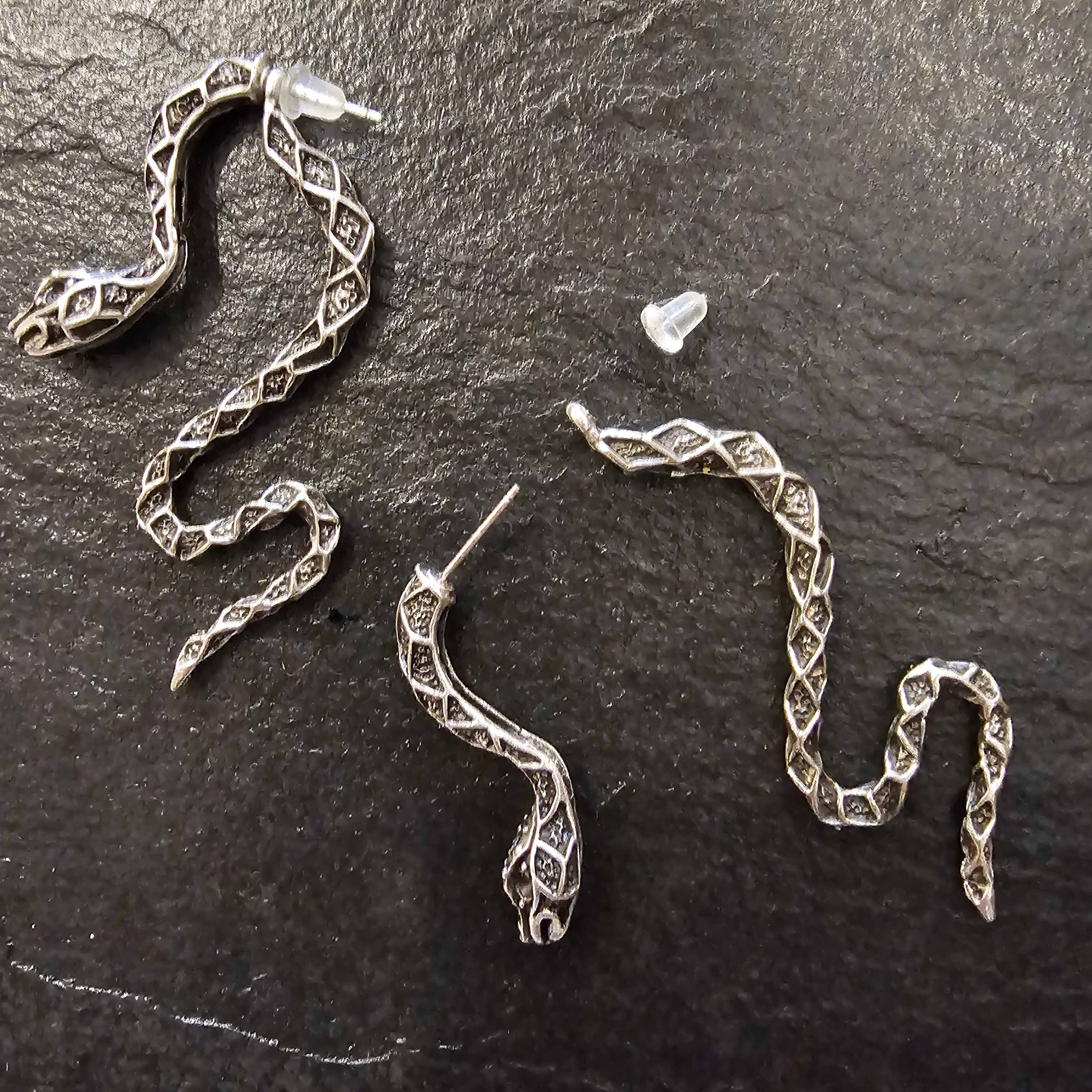Snake ear climber earrings, gothic serpent front back studs grunge punk statement