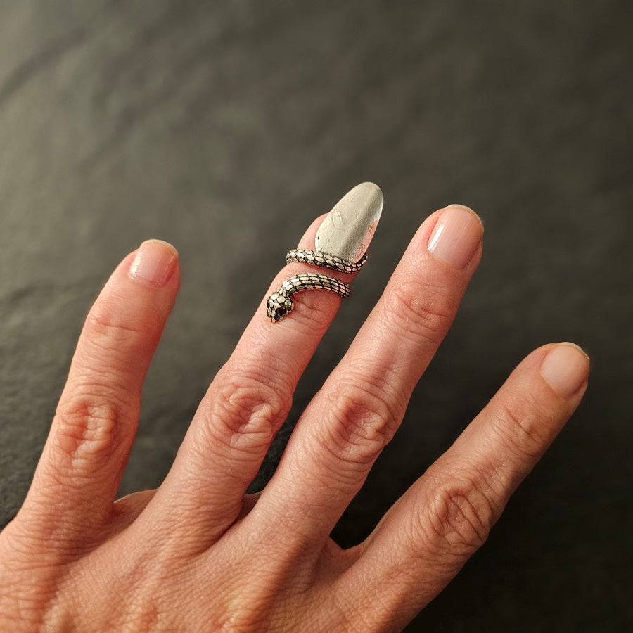 Snake nail ring, adjustable coiled serpent fingertip gothic statement
