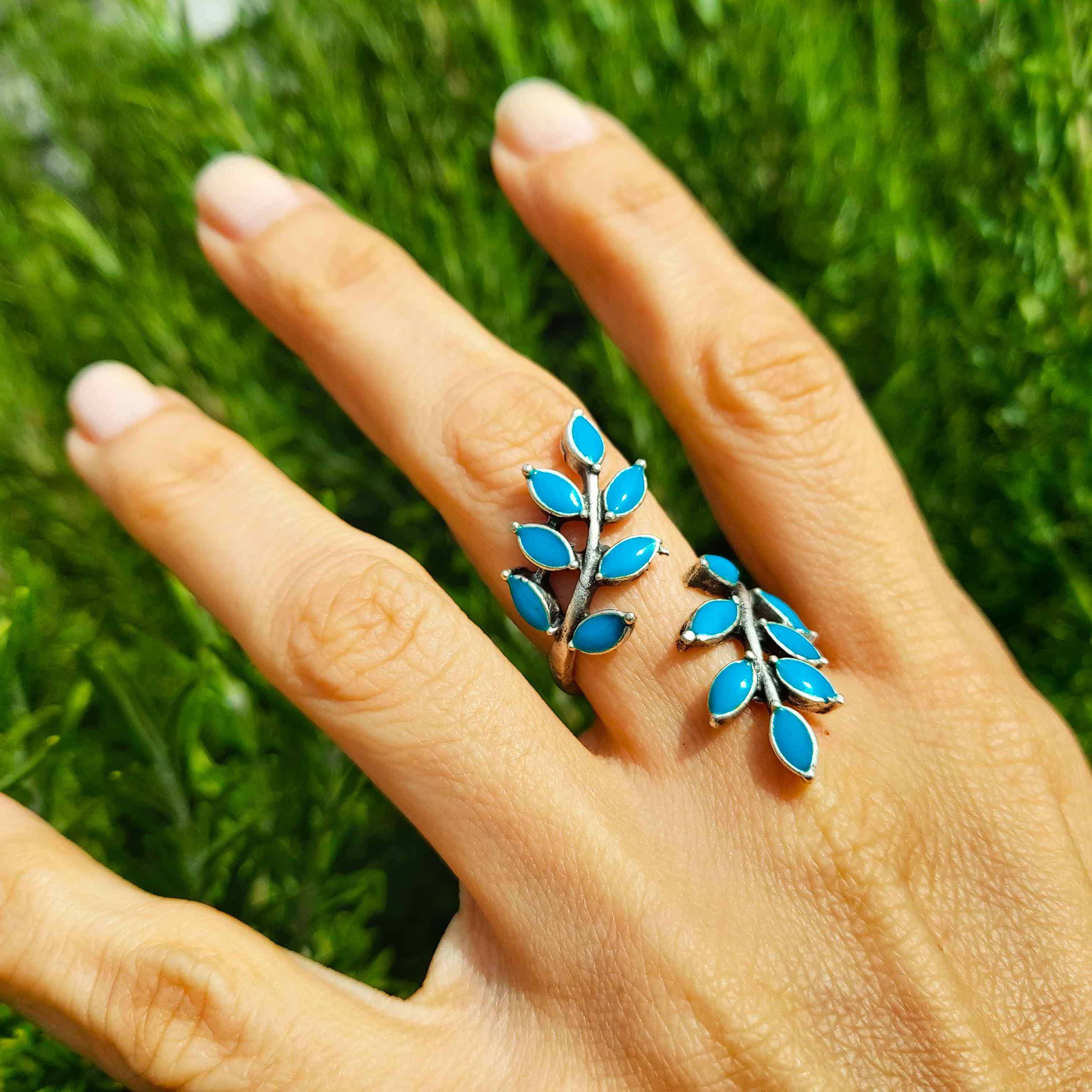 Leaf branch ring, silver boho adjustable wrap statement ring