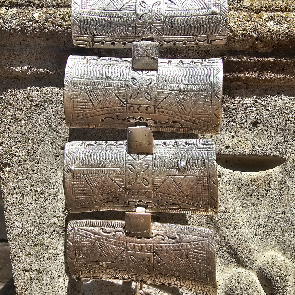 Wide Engraved Silver Bracelet | Tribal Panel Boho Statement