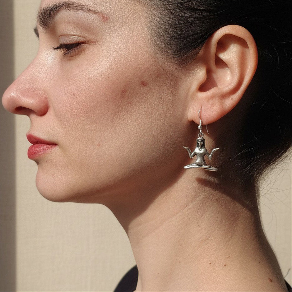 Yoga meditation spiritual statement silver earrings