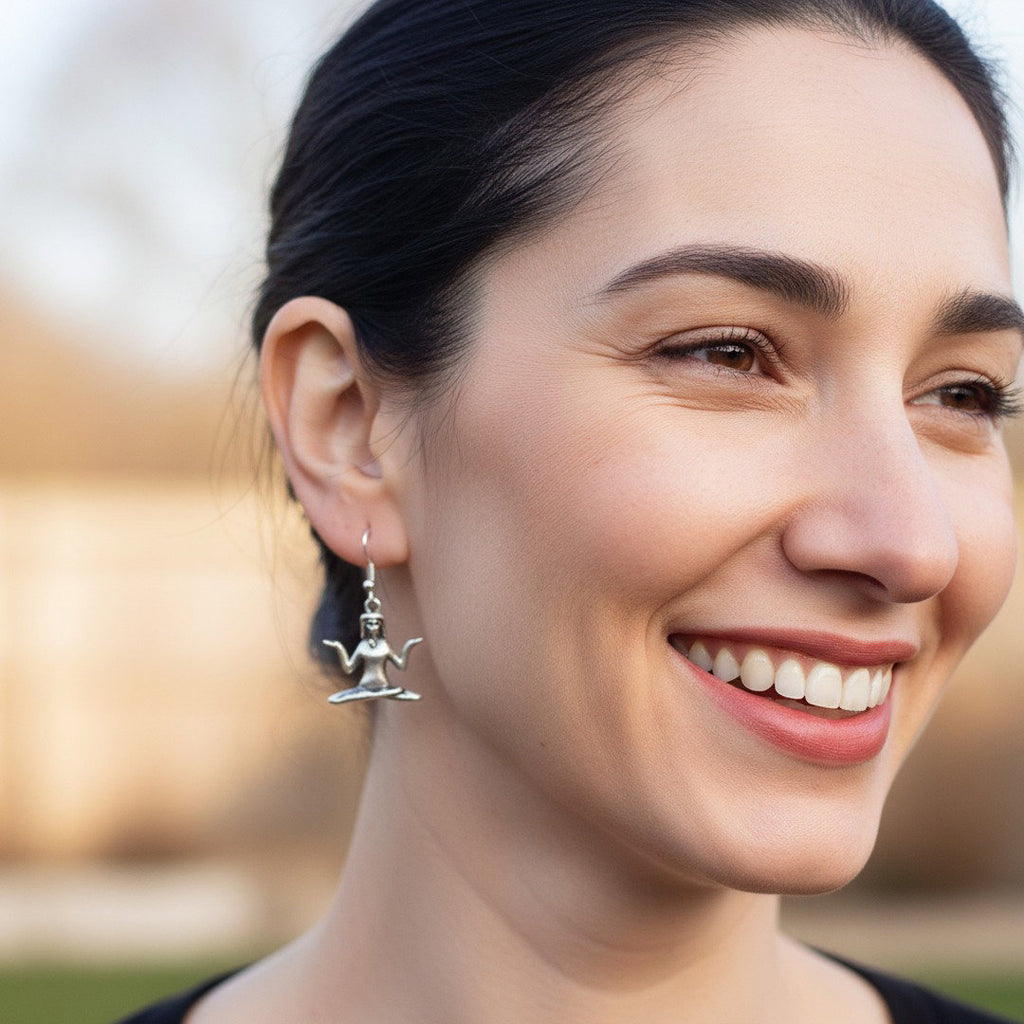 Yoga meditation spiritual statement silver earrings