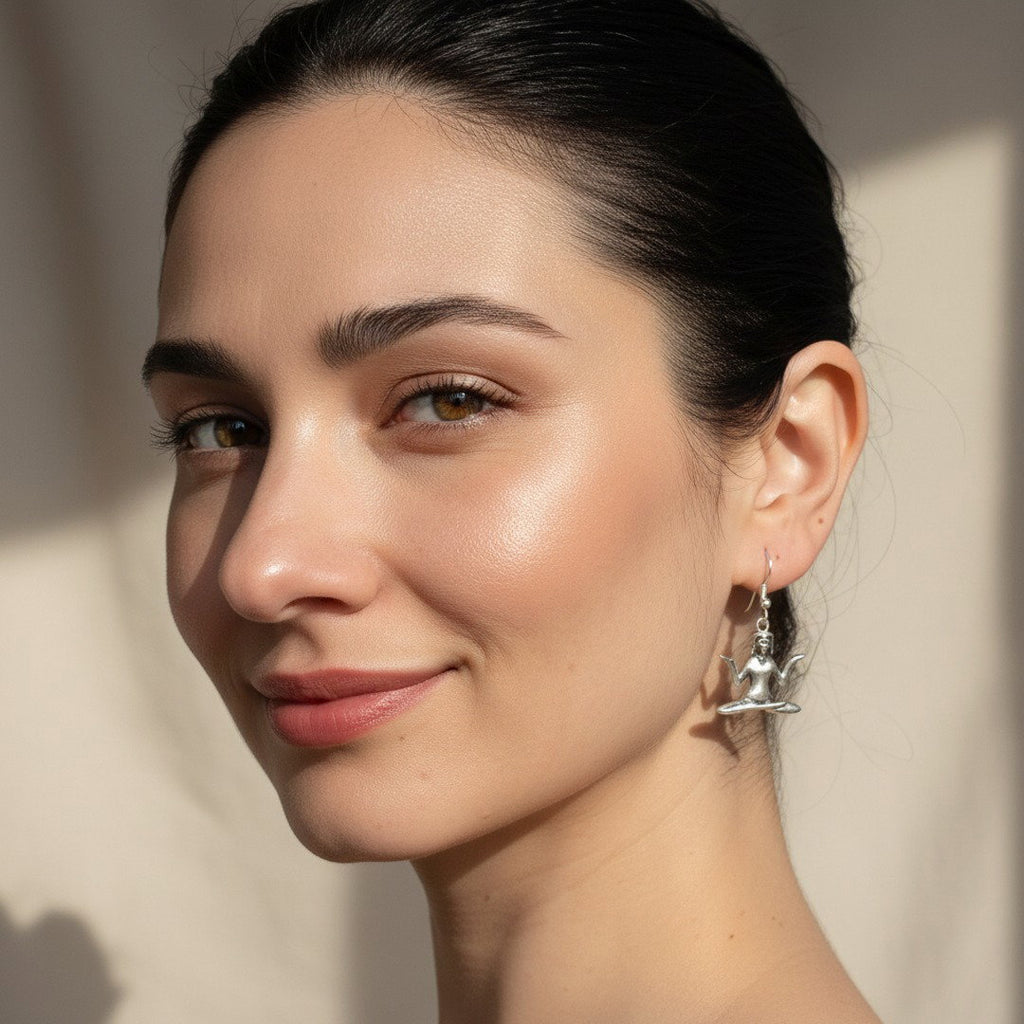 Yoga meditation spiritual statement silver earrings