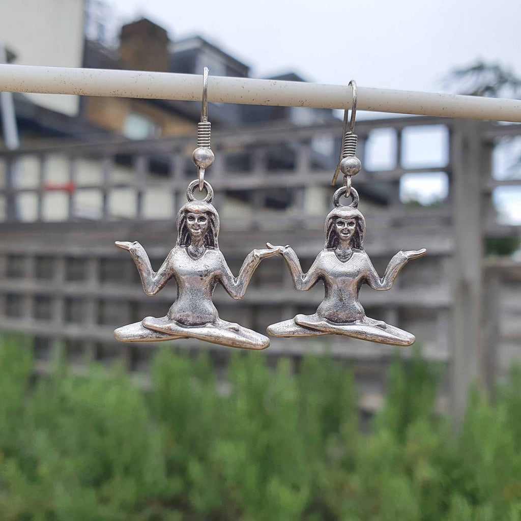 Yoga meditation spiritual statement silver earrings