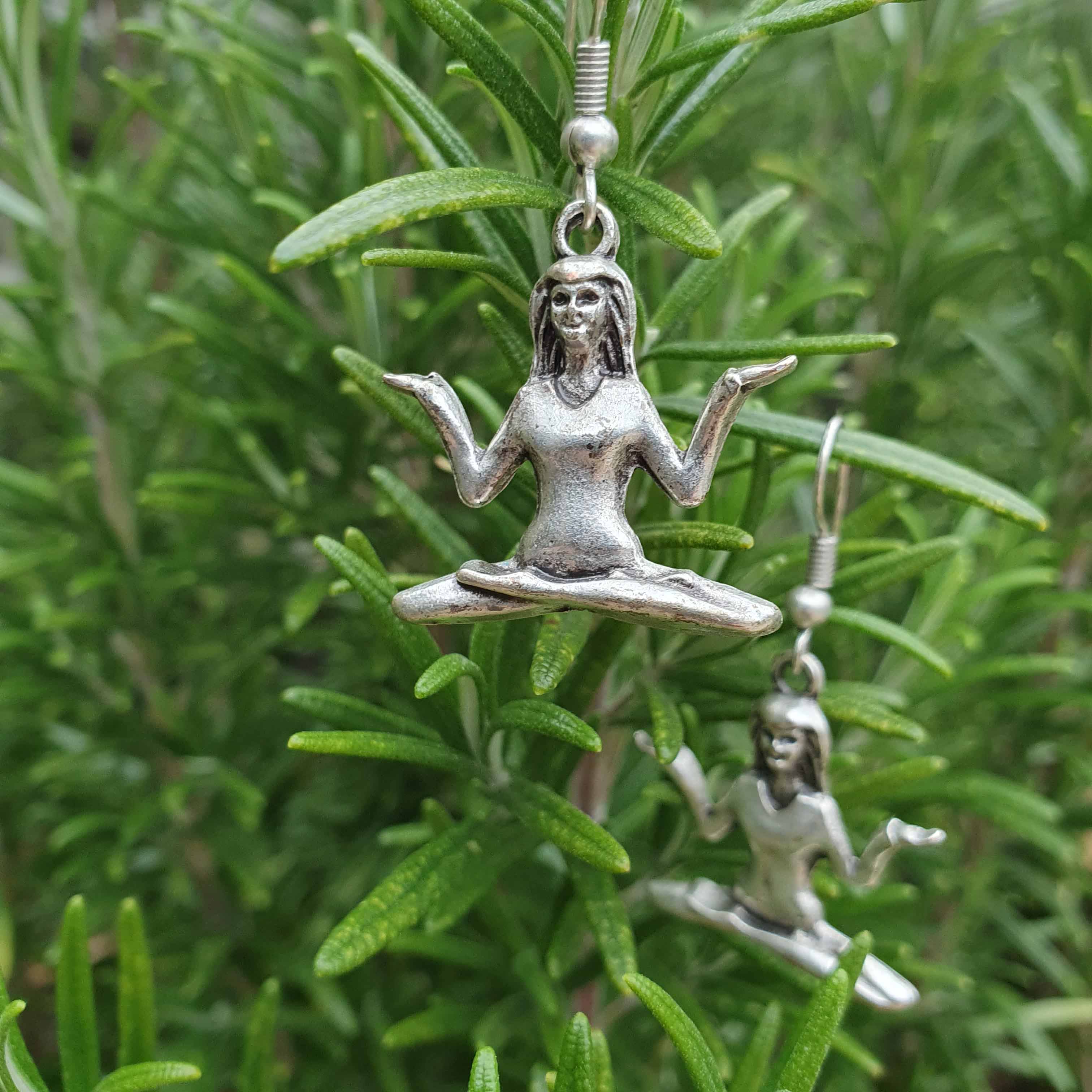 Yoga meditation spiritual statement silver earrings